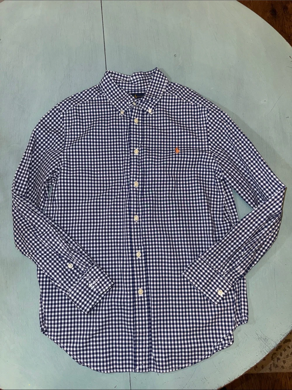 Ralph Lauren Navy and White Gingham Button-Down Shirt